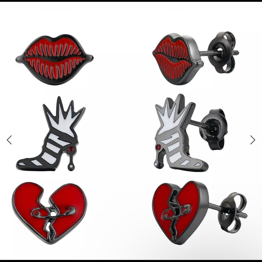 Disney Cruella earrings fine silver plated. Set of 3 new in box.